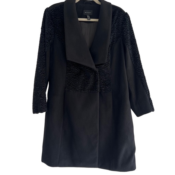 H BY HALSTON Black Textured Shawl Collar Coat Size 12 Minimalist Winter Jacket - Picture 3 of 16